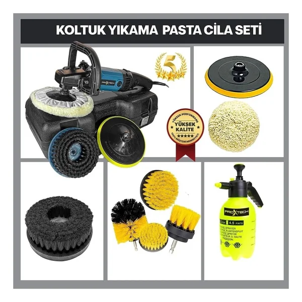 Proxtech Profesyonel 6 Kademeli Devirli Koltuk Halı Yıkama Pasta Cila Polisaj Makinesi Ful Set - Görsel 2