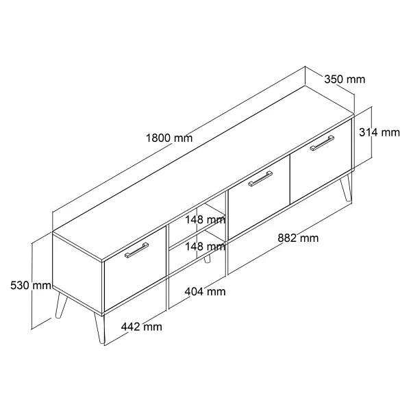 Mezza Exxen 1585 Ahşap Ayaklı Tv Ünitesi 180 CM - Görsel 2