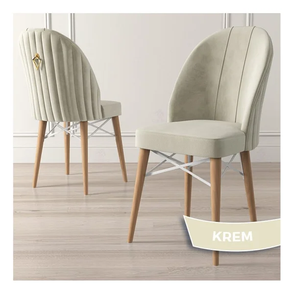 Canisa Concept Roz Serisi 80X132 Mdf Beyaz Mutfak Masası Takımı Beyaz Kafesli 4 Sandalye 1 Bench - Krem - Görsel 3