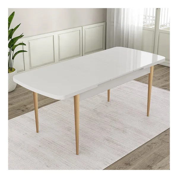 Canisa Concept Roz Serisi 80X132 Mdf Beyaz Mutfak Masası Takımı Beyaz Kafesli 4 Sandalye 1 Bench - Krem - Görsel 4