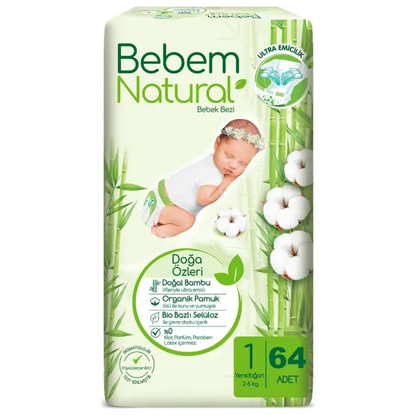Bebem Natural 1 Numara Yenidoğan 64'lü Bebek Bezi - Görsel 2