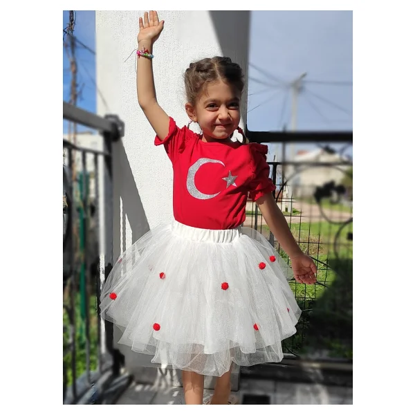 Novy Baby 23 Nisan Bayram Doğum Günü Özel Gün Kız Çocuk Bebek Tütü Etek - 2-9 Yaş - Ekru - 2 Yaş - Görsel 7