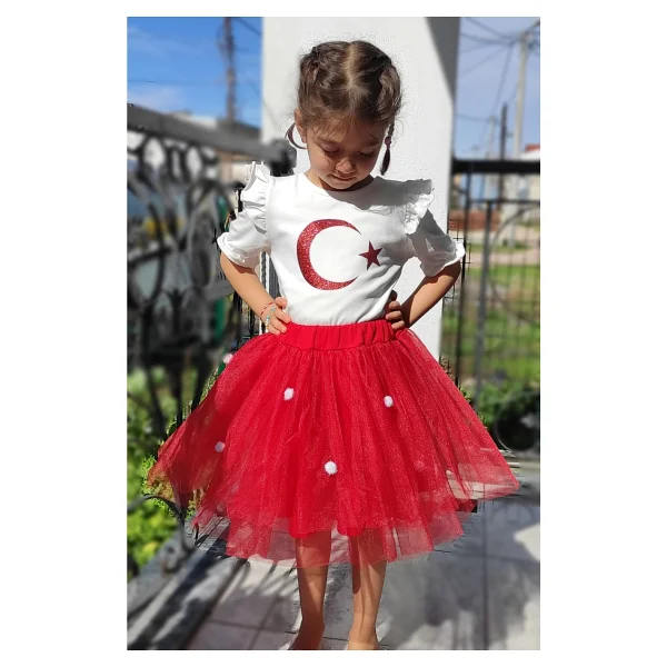 Novy Baby 23 Nisan Bayram Doğum Günü Özel Gün Kız Çocuk Bebek Tütü Etek - 2-9 Yaş - Ekru - 2 Yaş - Görsel 5