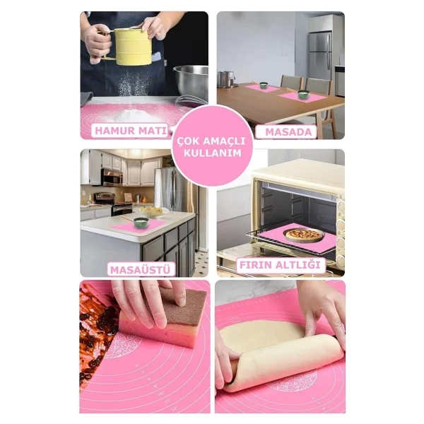 Tilbe Home Silikon Hamur Matı Ölçülü Isıya Dayanıklı Hamur Yoğurma Açma Matı Renkli Mutfak Pasta Fırın Altlığı - Görsel 5