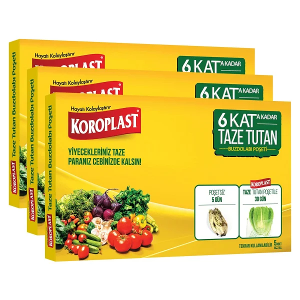 Koroplast 6 Kata Kadar Taze Tutan Buzdolabı Poşeti 5'li 3 Adet - Görsel 2
