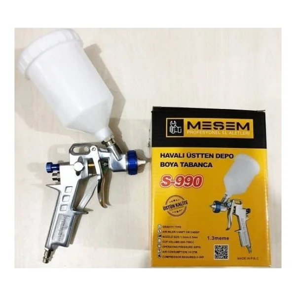 Meşem S-990 Üstten Depolu 1.3 mm Havalı Boya Tabancası - Görsel 2