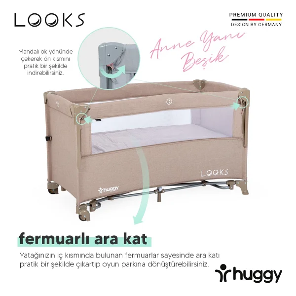 Huggy Looks 5 in 1 Gri Anne Yanı Park Yatak - Görsel 4