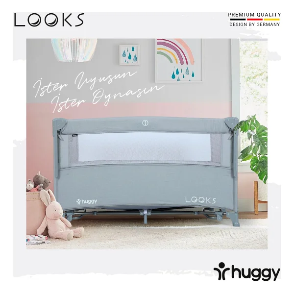 Huggy Looks 5 in 1 Gri Anne Yanı Park Yatak - Görsel 5