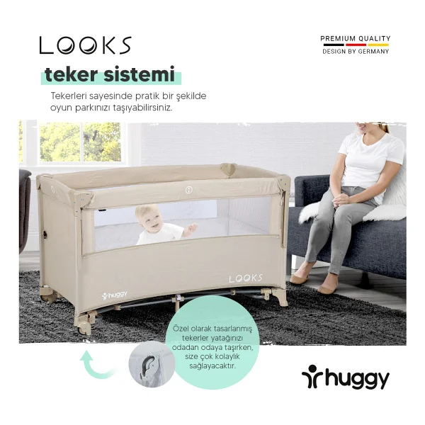 Huggy Looks 5 in 1 Kahverengi Anne Yanı Park Yatak - Görsel 2
