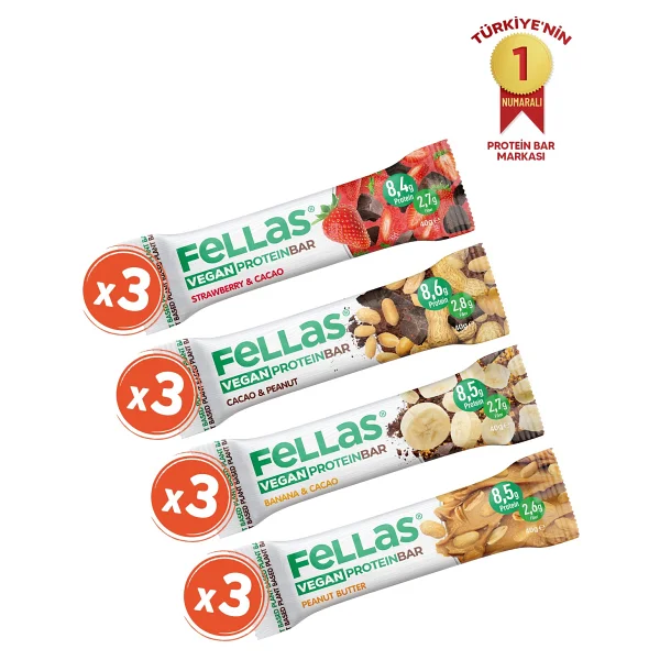 Fellas Vegan Protein Bar (40 g) Karma Kutu - 12 Adet (4 Çeşit) - 40 gr - Görsel 6