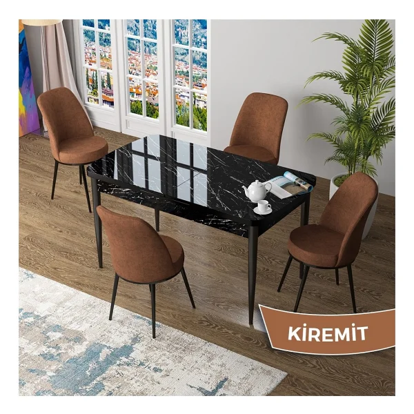 Canisa Concept Zen Serisi Açılabilir Siyah Mermer Desen Mdf 80X132 Mutfak Masası Takımı 4 Adet Sandalye - Kiremit - Görsel 6