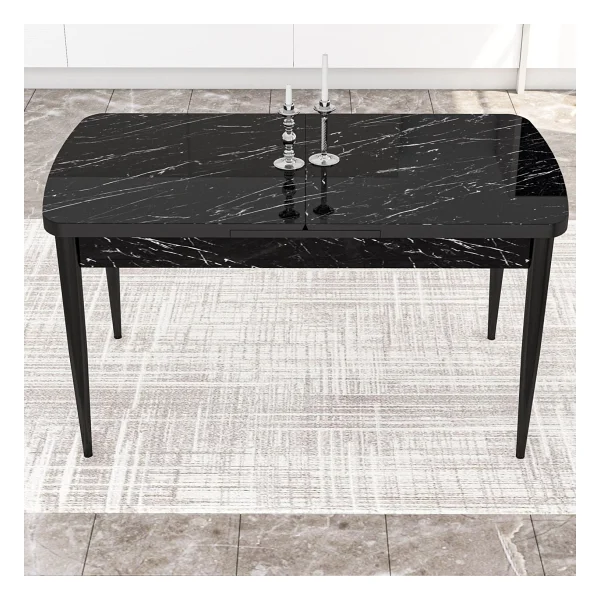 Canisa Concept Zen Serisi Açılabilir Siyah Mermer Desen Mdf 80X132 Mutfak Masası Takımı 4 Adet Sandalye - Kiremit - Görsel 2