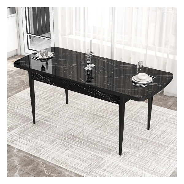 Canisa Concept Zen Serisi Açılabilir Siyah Mermer Desen Mdf 80X132 Mutfak Masası Takımı 4 Adet Sandalye - Kiremit - Görsel 3