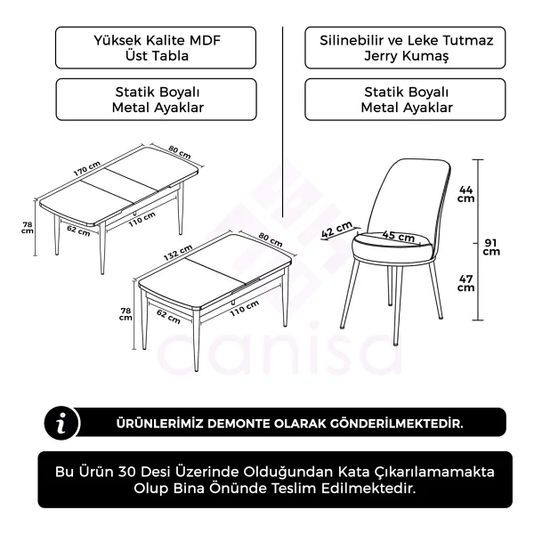 Canisa Concept Zen Serisi Açılabilir Siyah Mermer Desen Mdf 80X132 Mutfak Masası Takımı 4 Adet Sandalye - Kiremit - Görsel 5