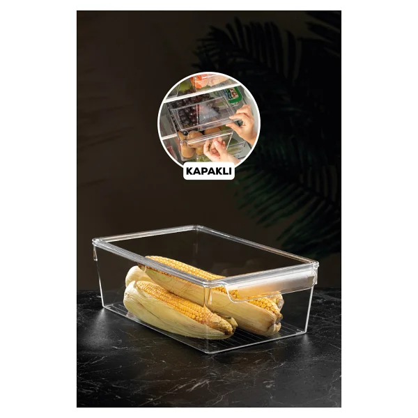 Meleni Home Kapaklı Buzdolabı Düzenleyici Buzdolabı Içi Düzenleyici Organizer 10 X 32,5 X 20 Cm - Görsel 4