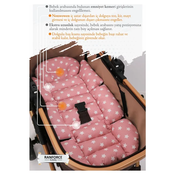 Umaybebek Ortopedik Bel Destekli Bebek Arabası Minderi, Pamuk Kumaş - Orijinal Ürün - Beach Blue - Görsel 3