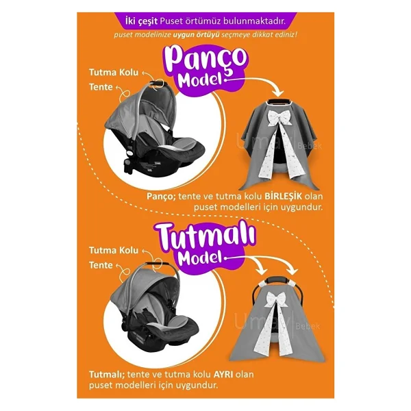Umaybebek 4 Parça - Puset Örtüsü, Bel Destekli Bebek Arabası Minderi, Puset Minderi, Puset Çarşafı - Tutmalı - Görsel 4
