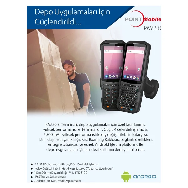 Point Mobile PM550 El Terminali P550GPR3398E0T Wıfı,bt,2d,qvga - Görsel 3