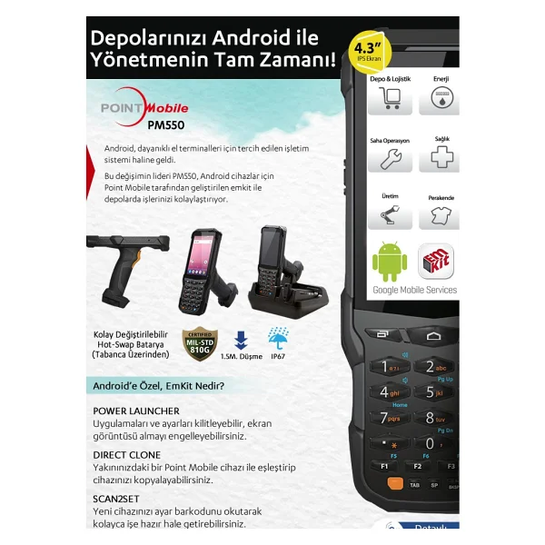 Point Mobile PM550 El Terminali P550GPR3398E0T Wıfı,bt,2d,qvga - Görsel 4