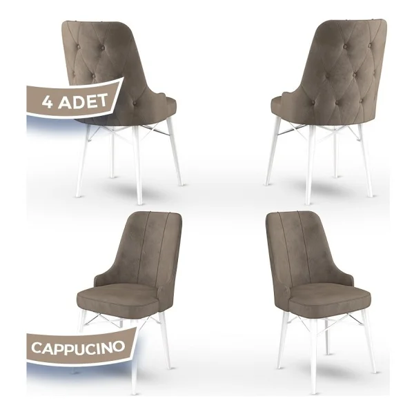 Canisa Concept Araz Serisi Babyface Ithal Kumaş Sandalye Beyaz Gürgen Ayak 4 Adet Sandalye - Cappuccino - Görsel 6