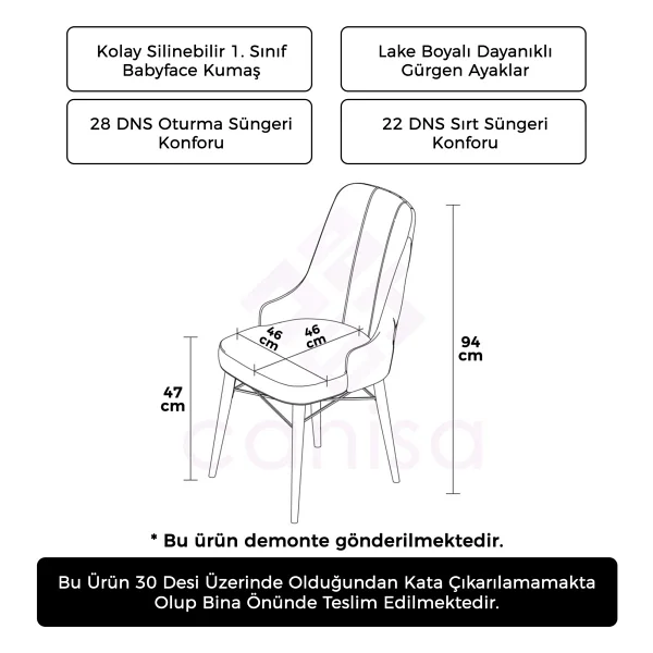 Canisa Concept Araz Serisi Babyface Ithal Kumaş Sandalye Beyaz Gürgen Ayak 4 Adet Sandalye - Cappuccino - Görsel 3
