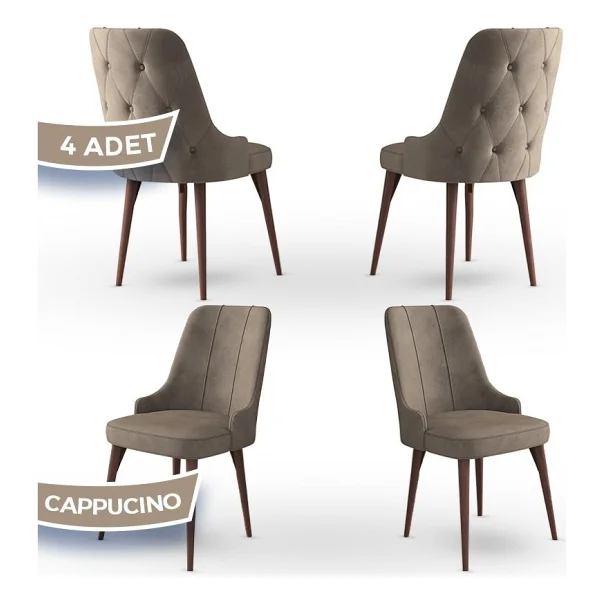 Canisa Concept Maya Serisi, Babyface Ithal Kumaş Sandalye Ceviz Gürgen Ayak 4 Adet Sandalye - Mürdüm - Görsel 10