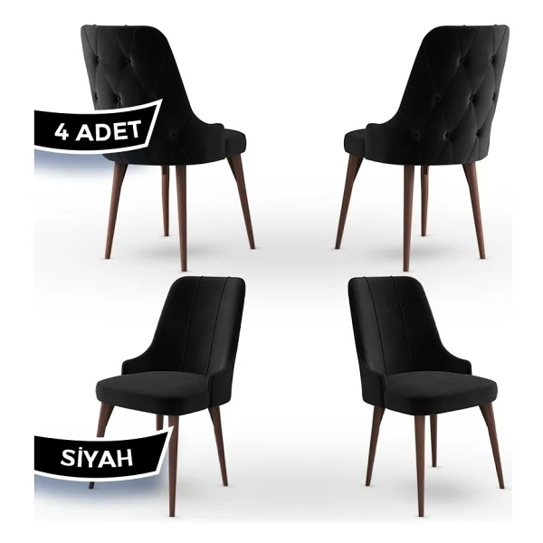 Canisa Concept Maya Serisi, Babyface Ithal Kumaş Sandalye Ceviz Gürgen Ayak 4 Adet Sandalye - Mürdüm - Görsel 4