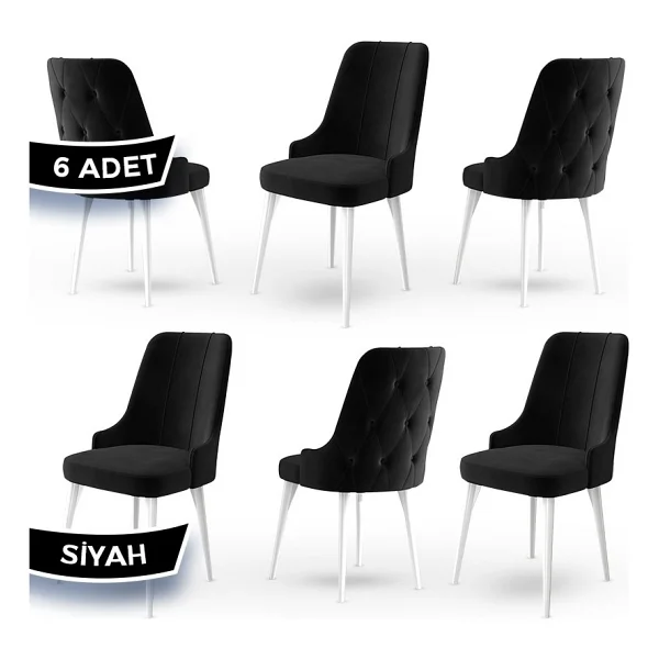 Canisa Concept Maya Serisi, Babyface Ithal Kumaş Sandalye Beyaz Gürgen Ayak 6 Adet - Lacivert - Görsel 9
