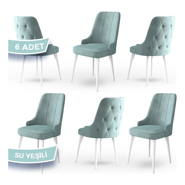 Canisa Concept Maya Serisi, Babyface Ithal Kumaş Sandalye Beyaz Gürgen Ayak 6 Adet - Lacivert - Görsel 8