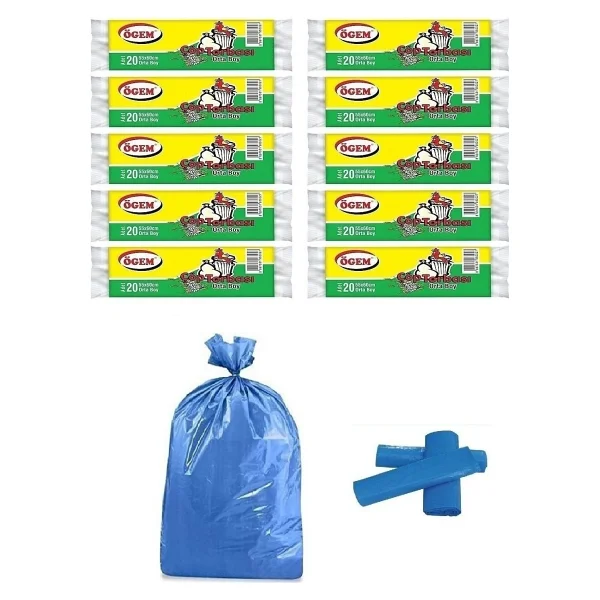 Ögem Orta Boy Çöp Torbası 55x60 cm 20 Li Rulo x 10 Paket = 200 Adet Mavi - 55 x 60 cm - Görsel 4
