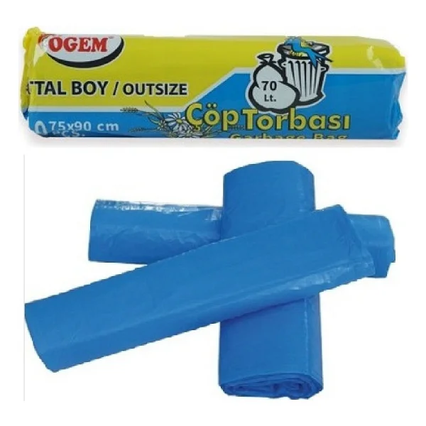 Ögem Battal Boy Çöp Poşeti 75x90 cm 10 Lu Rulo x 50 Paket = 500 Adet Mavi - 75 x 90 cm - Görsel 2