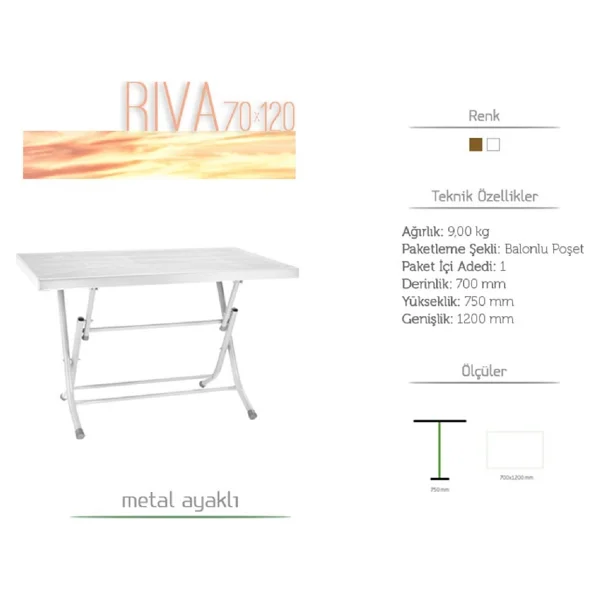 Gardelia 70x120 Metal Ayaklı Plastik Katlanır Masa (Beyaz) - Görsel 2
