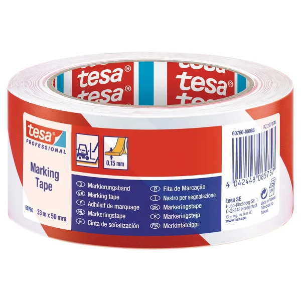 Tesa 60760 50 mm x 33 m Kırmızı Beyaz Yer İşaretleme Bandı - Görsel 4