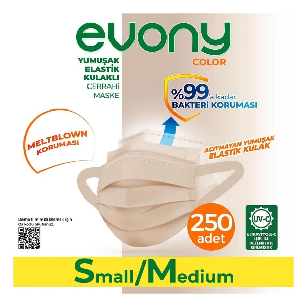 Evony Color Yumuşak Elastik Kulaklı Bej 50'li 5 Paket Maske - Görsel 6