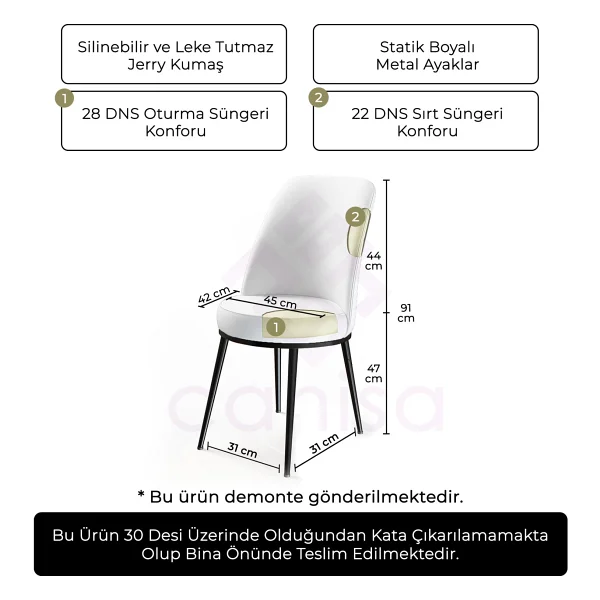 Canisa Concept Dexa Serisi Üst Kalite Mutfak Sandalyesi Metal Beyaz Iskeletli 6 Adet Sandalye - Füme - Görsel 3