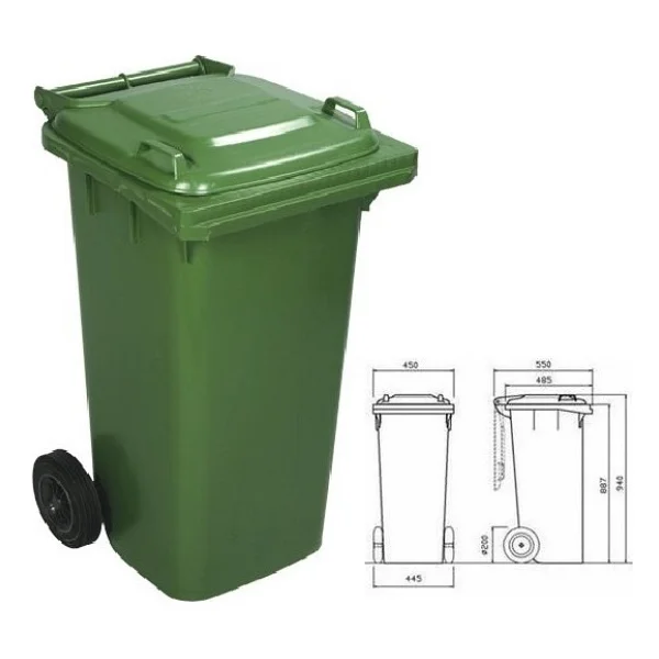 Safell Plastik Çöp Konteyneri 120 Litre Konteyner - A+ Isıya Karşı Dayanıklı Malzeme - Yeşil - Görsel 2
