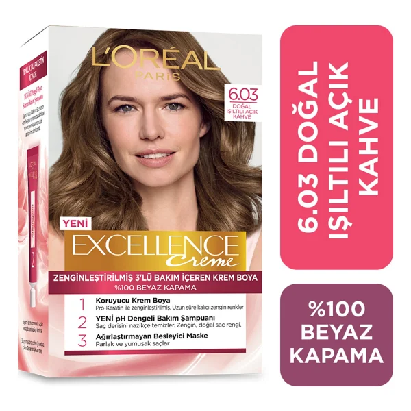 L'Oreal Paris Excellence Creme 6.03 Doğal Işıltılı Açık Kahve Saç Boyası - Görsel 8
