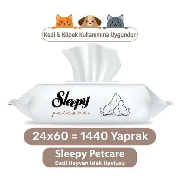 Sleepy Petcare Evcil Hayvan Islak Havlusu 24X60 1440 Yaprak - Görsel 7