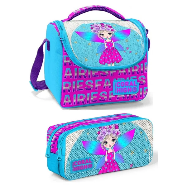 Coral High Pembe Mavi Kız ve Unicorn Kız Çocuk Beslenme Çantası Seti - Pembe Unicorn ve Kız - Görsel 4