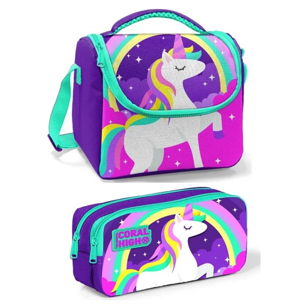 Coral High Pembe Mavi Kız ve Unicorn Kız Çocuk Beslenme Çantası Seti - Pembe Unicorn ve Kız - Görsel 6