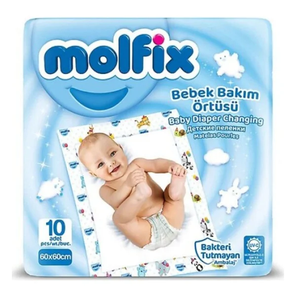 Molfix Bebek Bakım Örtüsü Sıvı Geçirmez Hafif Yapı 10 Adet 60x60 cm Renkli Tasarım - Görsel 5