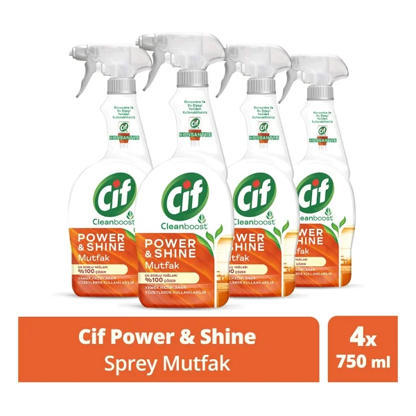 Cif Cleanboost Power & Shine Mutfak Sprey Temizleyici 750 ml 4'lü - Görsel 6