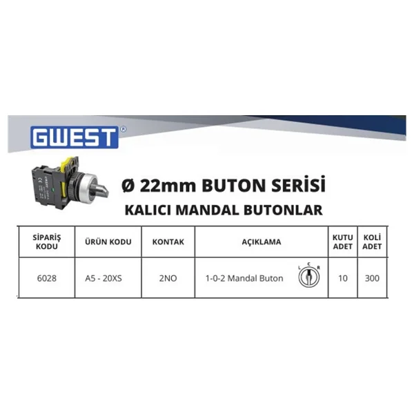 GWEST A5-20XS ( 1-0-2 ) Kalıcı Mandal Buton - Görsel 2
