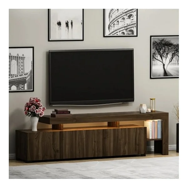BMdekor Tv Sehpası Buğra Ceviz Led Işıklı 192 Cm - Görsel 2