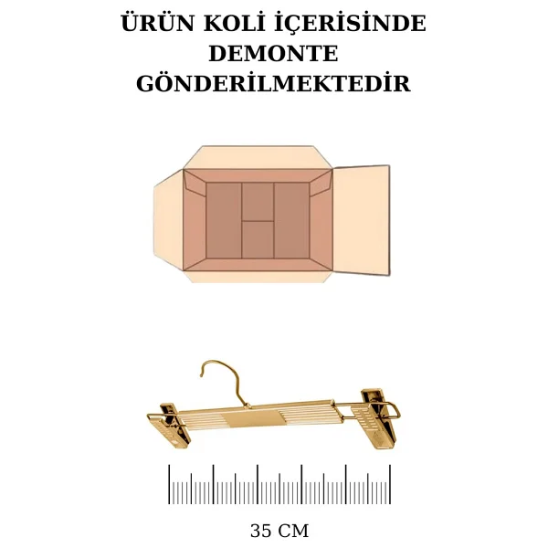 Manken İstanbul 10 Adet Plastik Gold Kaplama Pantolon Askısı Etek Askısı Elbise Askısı - Görsel 2
