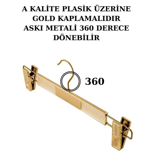 Manken İstanbul 10 Adet Plastik Gold Kaplama Pantolon Askısı Etek Askısı Elbise Askısı - Görsel 4