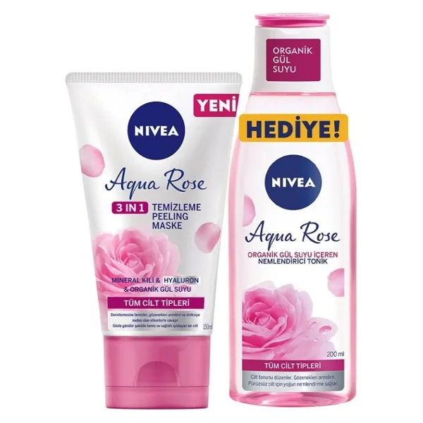 Nivea Aqua Rose 3 In 1 Temizleme Peeling Maske 150 ml + Nemlendirici Tonik 200 ml Set - Görsel 2