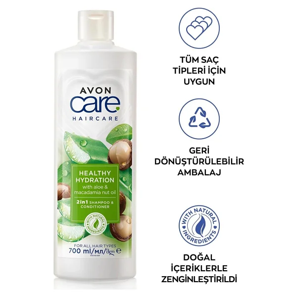 AVON Care Aloe Vera ve Makademya Fındığı Yağı Şampuan ve Saç Bakım Kremi 700 Ml. Üçlü Set - Görsel 7