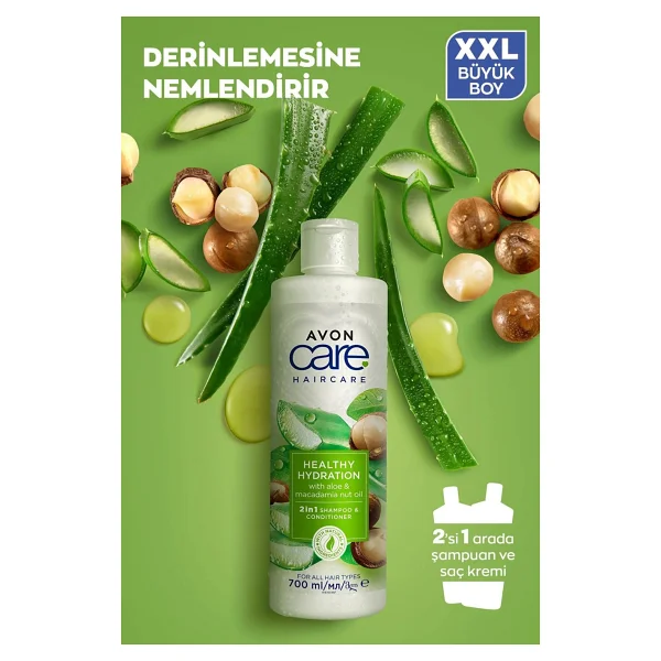 AVON Care Aloe Vera ve Makademya Fındığı Yağı Şampuan ve Saç Bakım Kremi 700 Ml. Üçlü Set - Görsel 8
