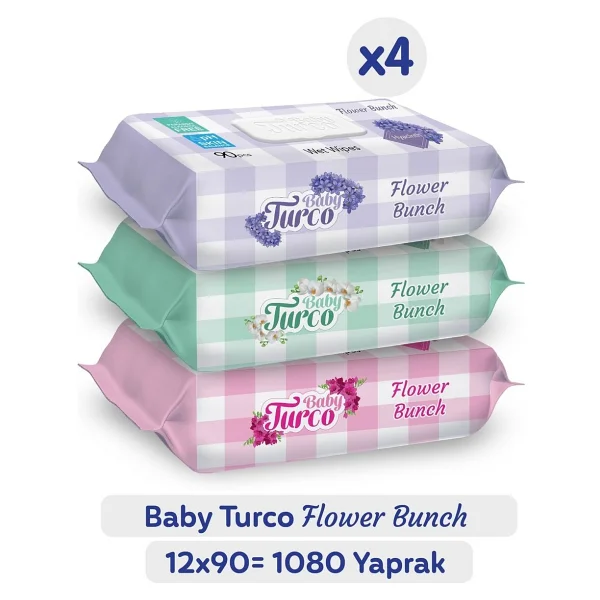Baby Turco Flower Bunch 90 Yaprak 12'li Paket Islak Havlu - Görsel 7